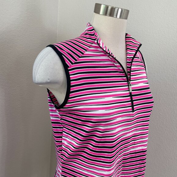 Tail White Label Womens Medium Pink Black Striped Sleeveless Zip Up Golf Top - Picture 2 of 10